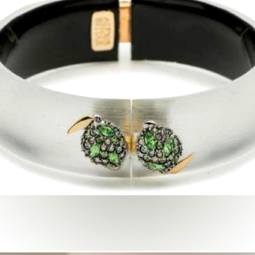 ALEXIS BITTAR SILVER LUCITE AND ENCRUSTED CRYSTALS HINGED CUFF